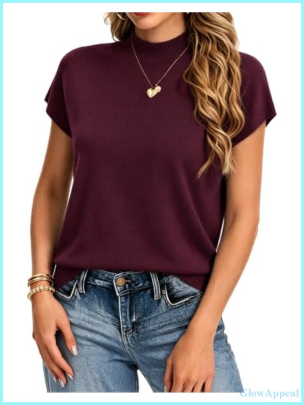 Womens Short Sleeve Mock Neck Pullover Sweater Lightweight Knit